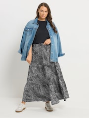 Yours Curve Black Abstract Tiered Detail Skirt - Image 2 of 5