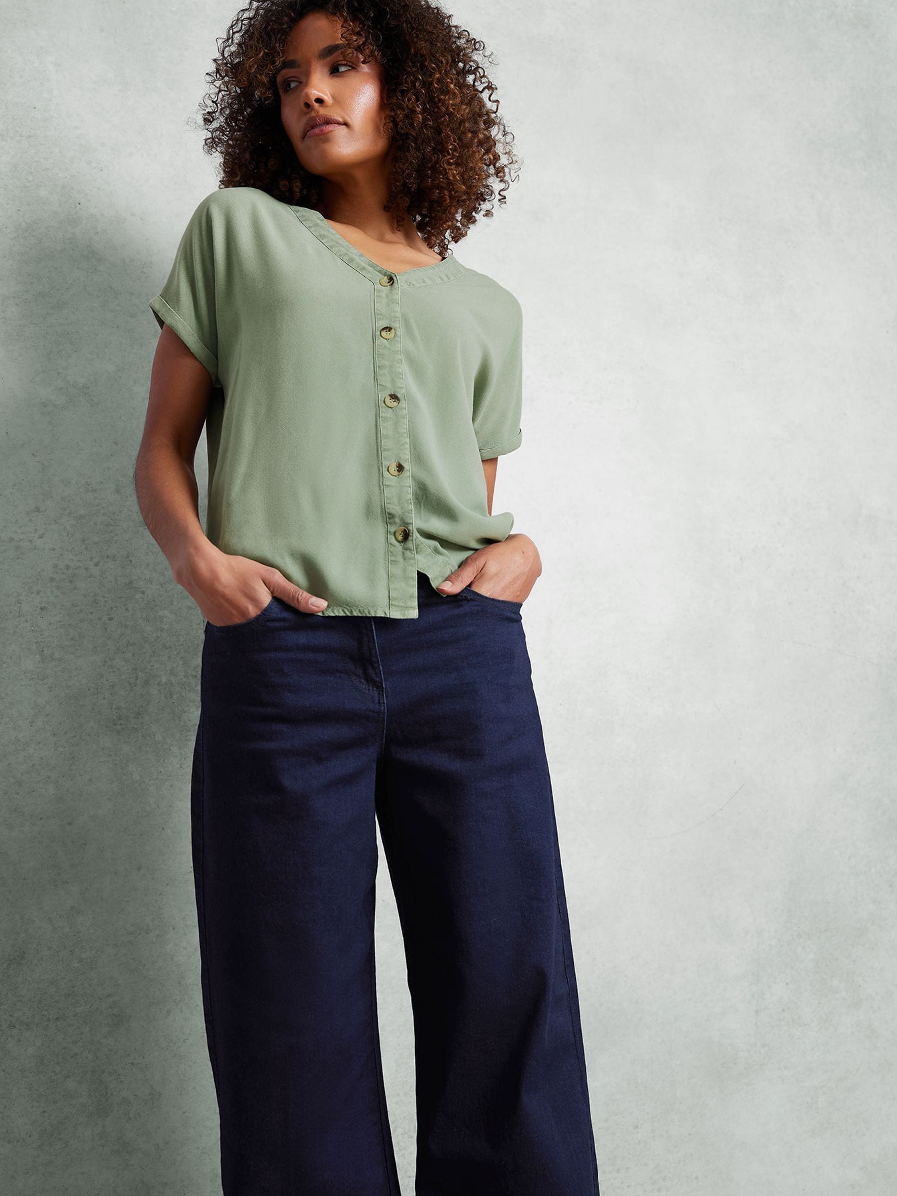 M & Co Women's Sage Green Button Front Blouse - Image 1