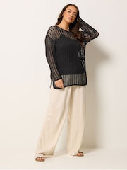 Yours Curve Black Tape Yarn Open Stitch Throw On Jumper - Image 2 of 5