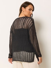 Yours Curve Black Tape Yarn Open Stitch Throw On Jumper - Image 3 of 5