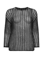 Yours Curve Black Tape Yarn Open Stitch Throw On Jumper - Image 5 of 5