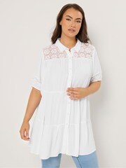 Yours Curve White Short Sleeve Tiered Shirt - Image 1 of 5