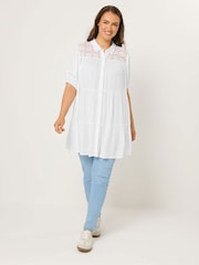 Yours Curve White Short Sleeve Tiered Shirt - Image 3 of 5