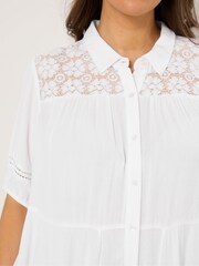 Yours Curve White Short Sleeve Tiered Shirt - Image 4 of 5
