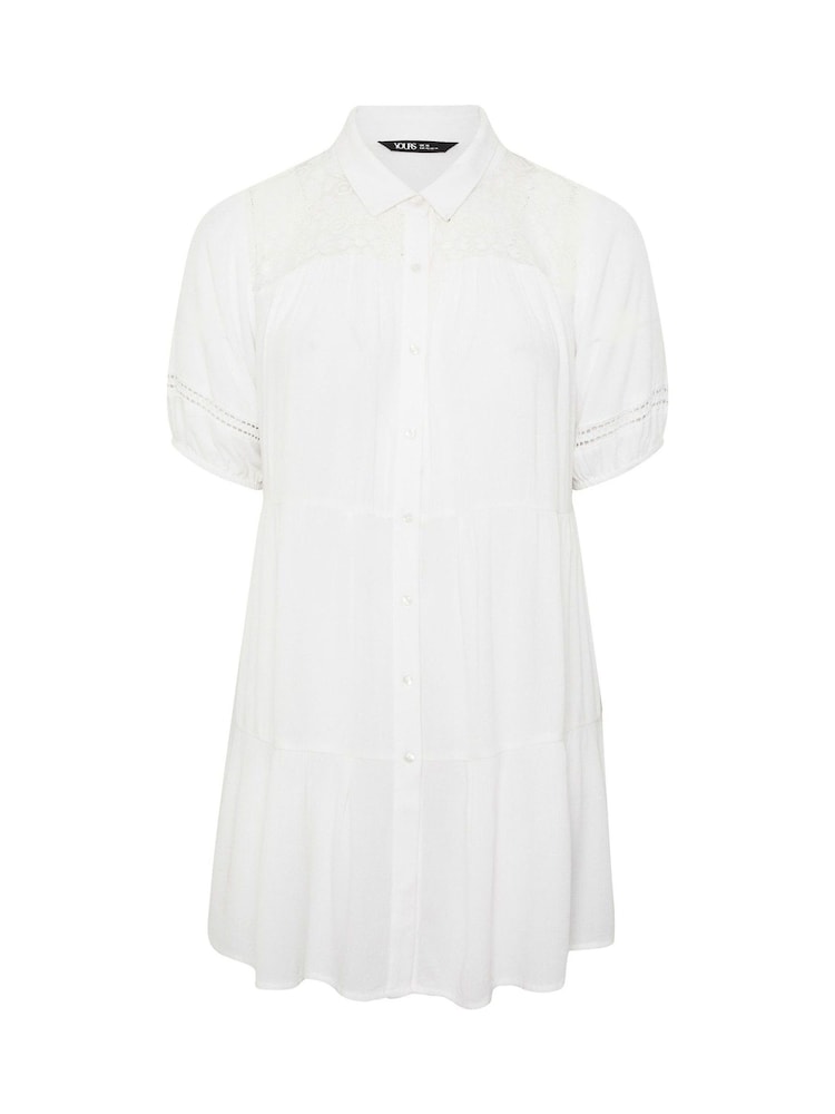 Yours Curve White Short Sleeve Tiered Shirt - Image 5 of 5