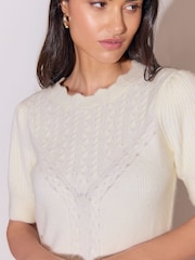 Lipsy Cream Supersoft Cable Detail Knitted Short Sleeve Jumper - Image 2 of 6