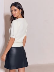 Lipsy Cream Supersoft Cable Detail Knitted Short Sleeve Jumper - Image 5 of 6