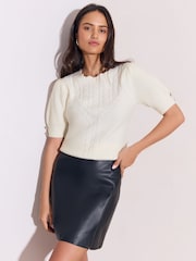 Lipsy Cream Supersoft Cable Detail Knitted Short Sleeve Jumper - Image 6 of 6