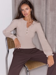 Lipsy Neutral Cable Knit Button Detail Jumper - Image 3 of 6