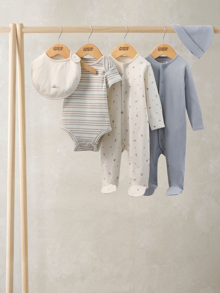 Mamas & Papas Blue Welcome to the World 5 Piece Baby Clothing Set - Image 1 of 7