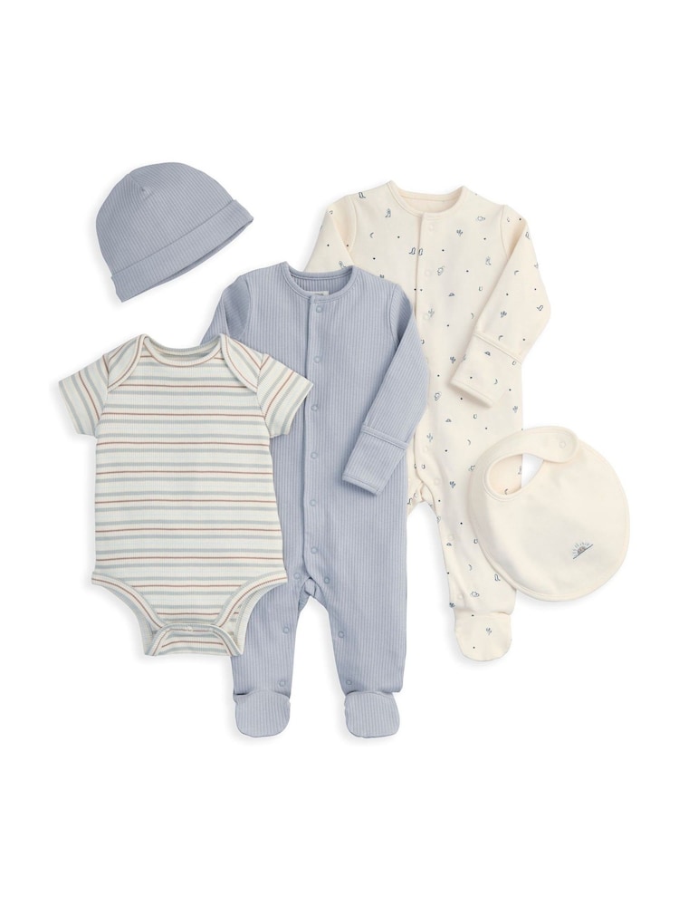 Mamas & Papas Blue Welcome to the World 5 Piece Baby Clothing Set - Image 2 of 7