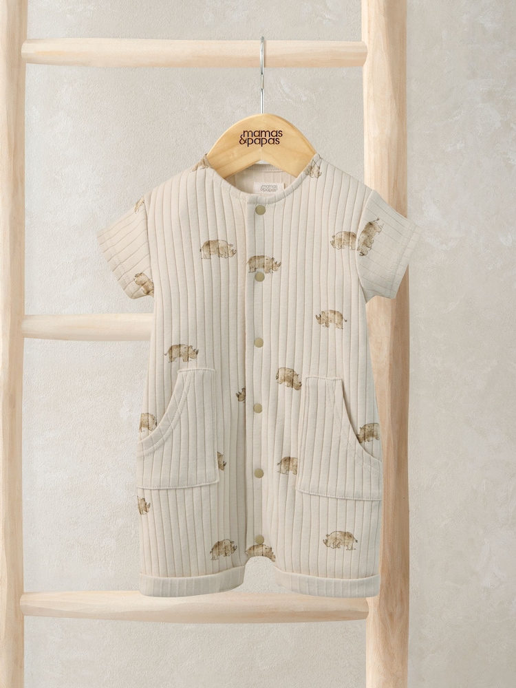 Mamas & Papas Rhino Print Ribbed Jersey Romper - Imaginea 1 din 3