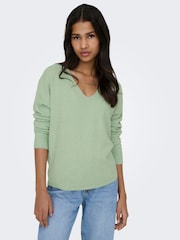 ONLY Green Long Sleeve V-Neck Jumper - Image 1 of 6