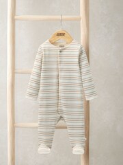 Mamas & Papas Grey Hello World Rib Stripe Sleepsuit - Image 1 of 3