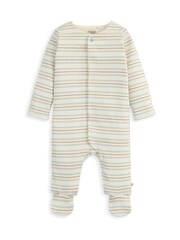 Mamas & Papas Grey Hello World Rib Stripe Sleepsuit - Image 2 of 3