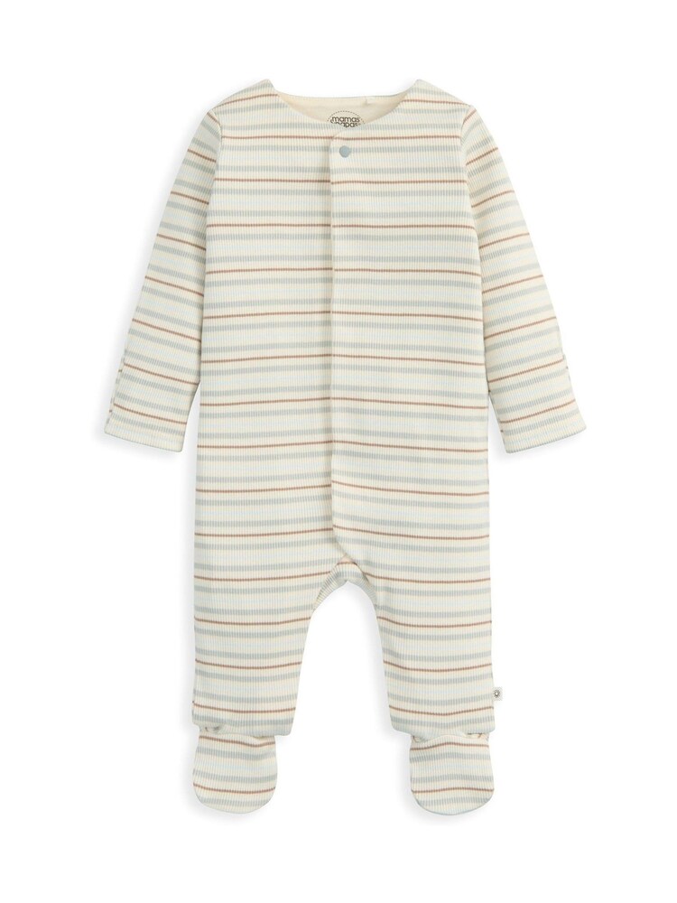 Mamas & Papas Grey Hello World Rib Stripe Sleepsuit - Image 2 of 3