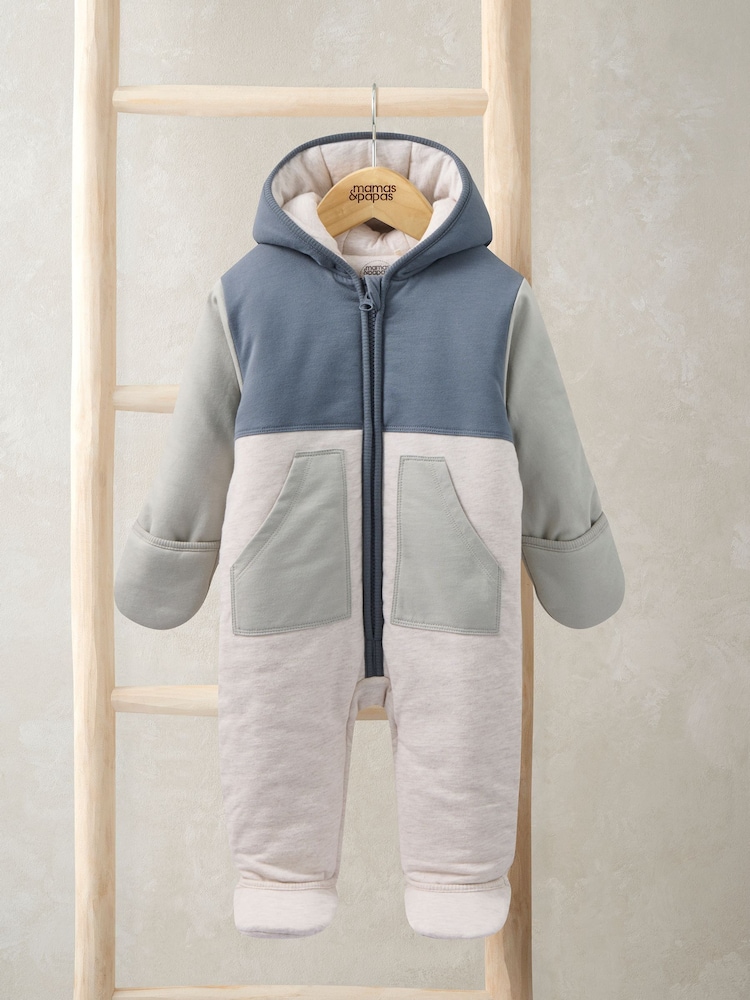 Mamas & Papas Blue Colour Block Lightweight Pramsuit - Image 1 of 3 Mamas & Papas Blue Colour Block Lightweight Pramsuit - Image 1 of 3