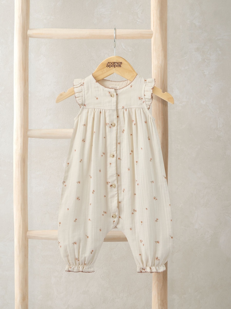 Mamas & Papas Pink Frill Shoulder Romper - Image 1 of 3