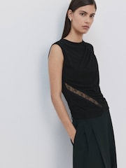 Mango Black Lace Cut Out Detail Top - Image 5 of 8