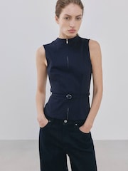 Mango Blue Belted Tip Through Waistcoat - Image 2 of 6