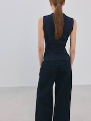 Mango Blue Belted Tip Through Waistcoat - Image 3 of 6