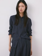 Mango Blue Stripe Wide Leg Suit Trousers - Image 2 of 5