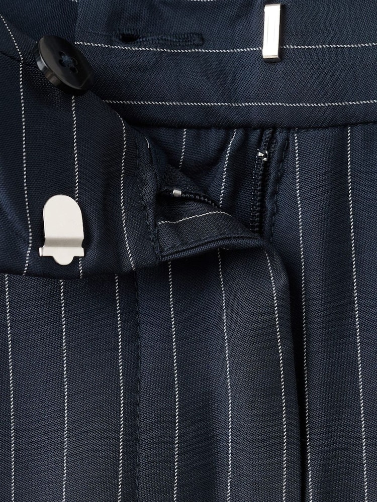 Mango Blue Stripe Wide Leg Suit Trousers - Image 5 of 5