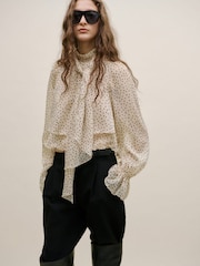 Mango Cream Polka Dot Tie Neck Detail Blouse - Image 1 of 5