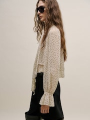 Mango Cream Polka Dot Tie Neck Detail Blouse - Image 3 of 5