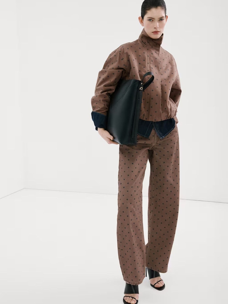 Mango Brown Polka Dot Cotton Jacket - Image 2 of 8 Mango Brown Polka Dot Cotton Jacket - Image 2 of 8