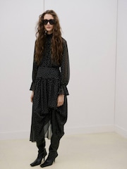 Mango Black Polka Dot Midi Dress - Image 1 of 5