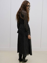 Mango Black Polka Dot Midi Dress - Image 2 of 5
