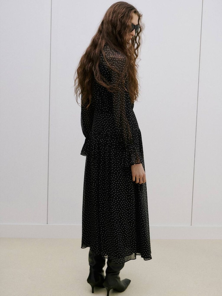 Mango Black Polka Dot Midi Dress - Image 2 of 5