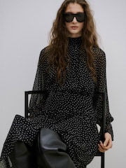 Mango Black Polka Dot Midi Dress - Image 3 of 5