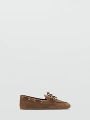 Mango Brown Suede Moccasin Boat Flats - Image 1 of 3