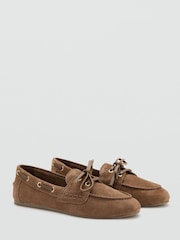 Mango Brown Suede Moccasin Boat Flats - Image 2 of 3