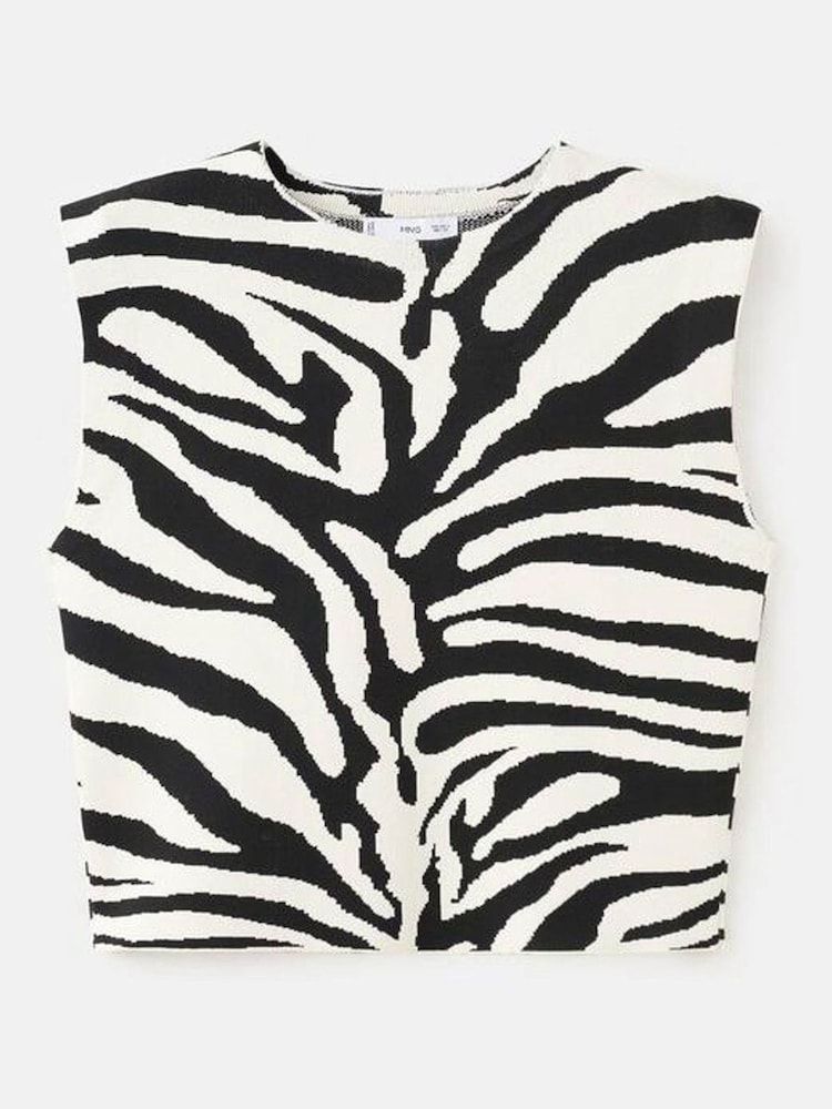 Mango Black Zebra Print Shoulder Pad Sleeveless Top - Image 1 of 2
