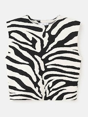 Mango Black Zebra Print Shoulder Pad Sleeveless Top - Image 4 of 5