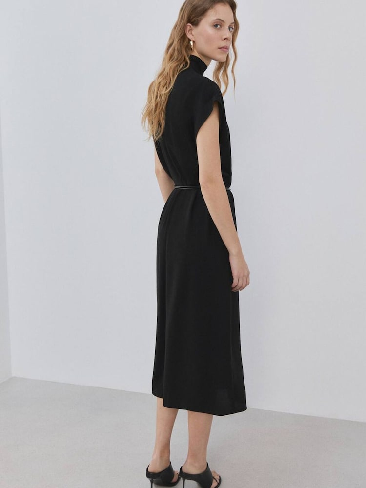 Mango Black Turtle Neck Belted Midi Dress - Image 2 of 7