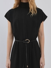 Mango Black Turtle Neck Belted Midi Dress - Image 5 of 7