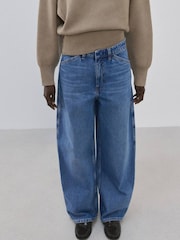 Mango Blue Mid Rise Relaxed Straight Leg Jeans - Image 4 of 10