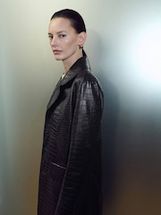Mango Black Croc Effect Leather Coat - Image 4 of 6