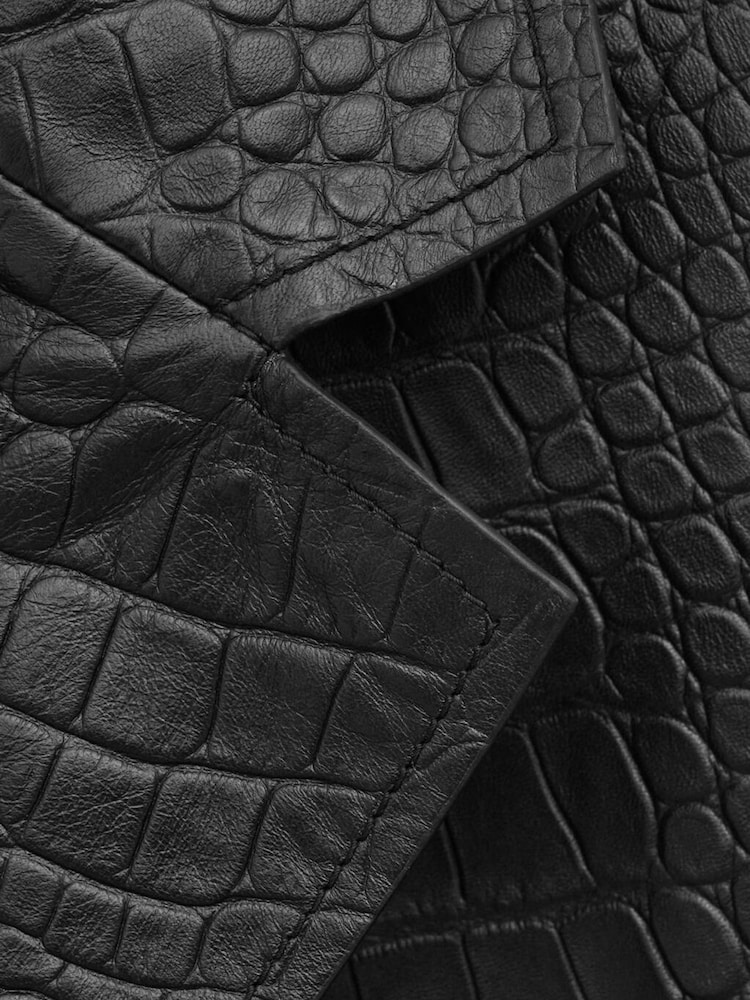 Mango Black Croc Effect Leather Coat - Image 6 of 6