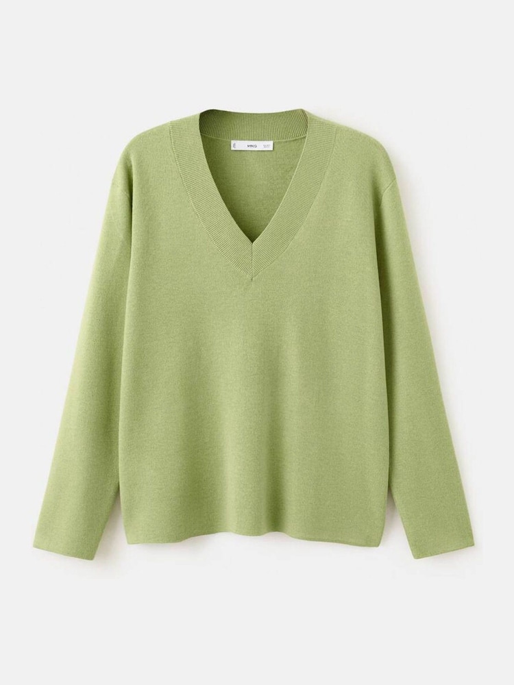 Mango Green V-Neck Long Sleeve Jumper - Image 1 of 2
