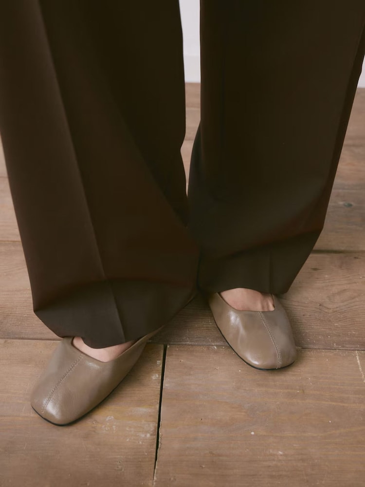 Mango Brown Square Toe Leather Pumps - Image 1 of 4