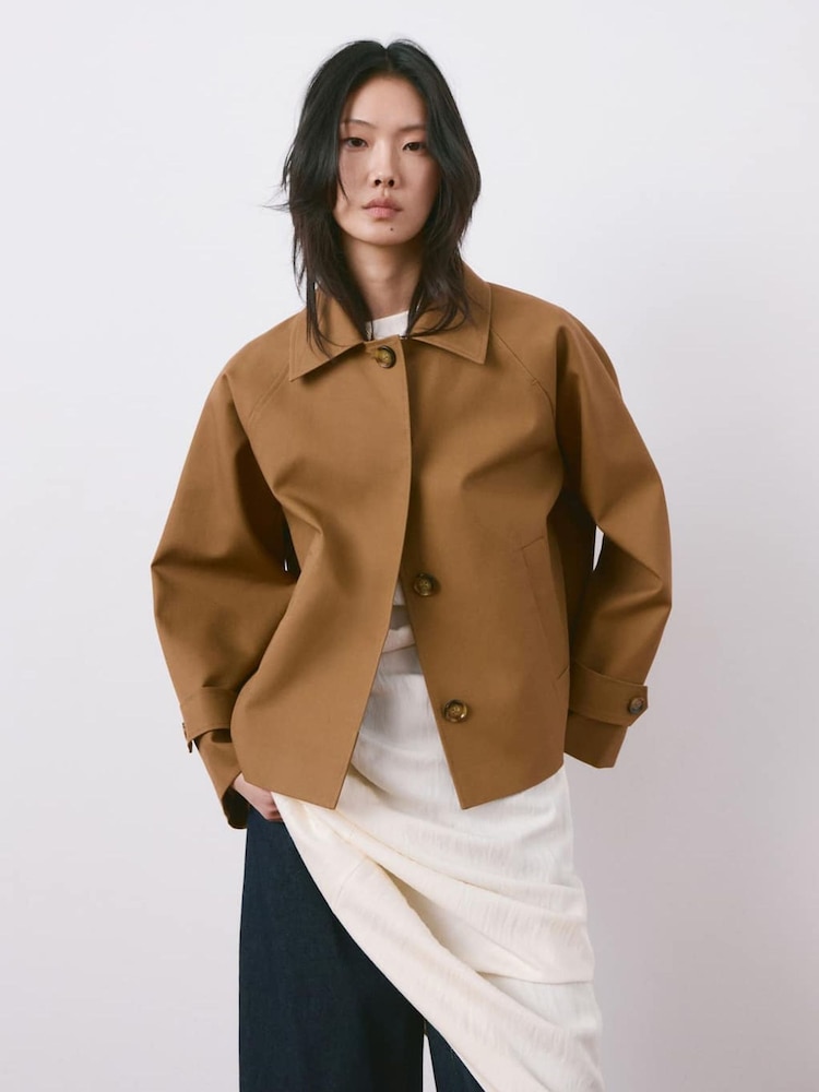 Mango Brown Short Cotton Trench Coat - Image 1 of 4