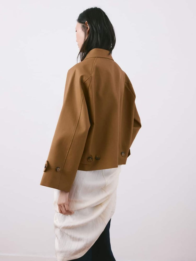 Mango Brown Short Cotton Trench Coat - Image 2 of 4