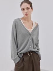 Mango Grey Long Sleeve V-Neck Cardigan - Image 1 of 5
