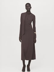Mango Brown Tie Neck Maxi Dress With Cut Out Detail - Image 1 of 6