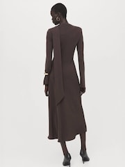 Mango Brown Tie Neck Maxi Dress With Cut Out Detail - Image 2 of 6